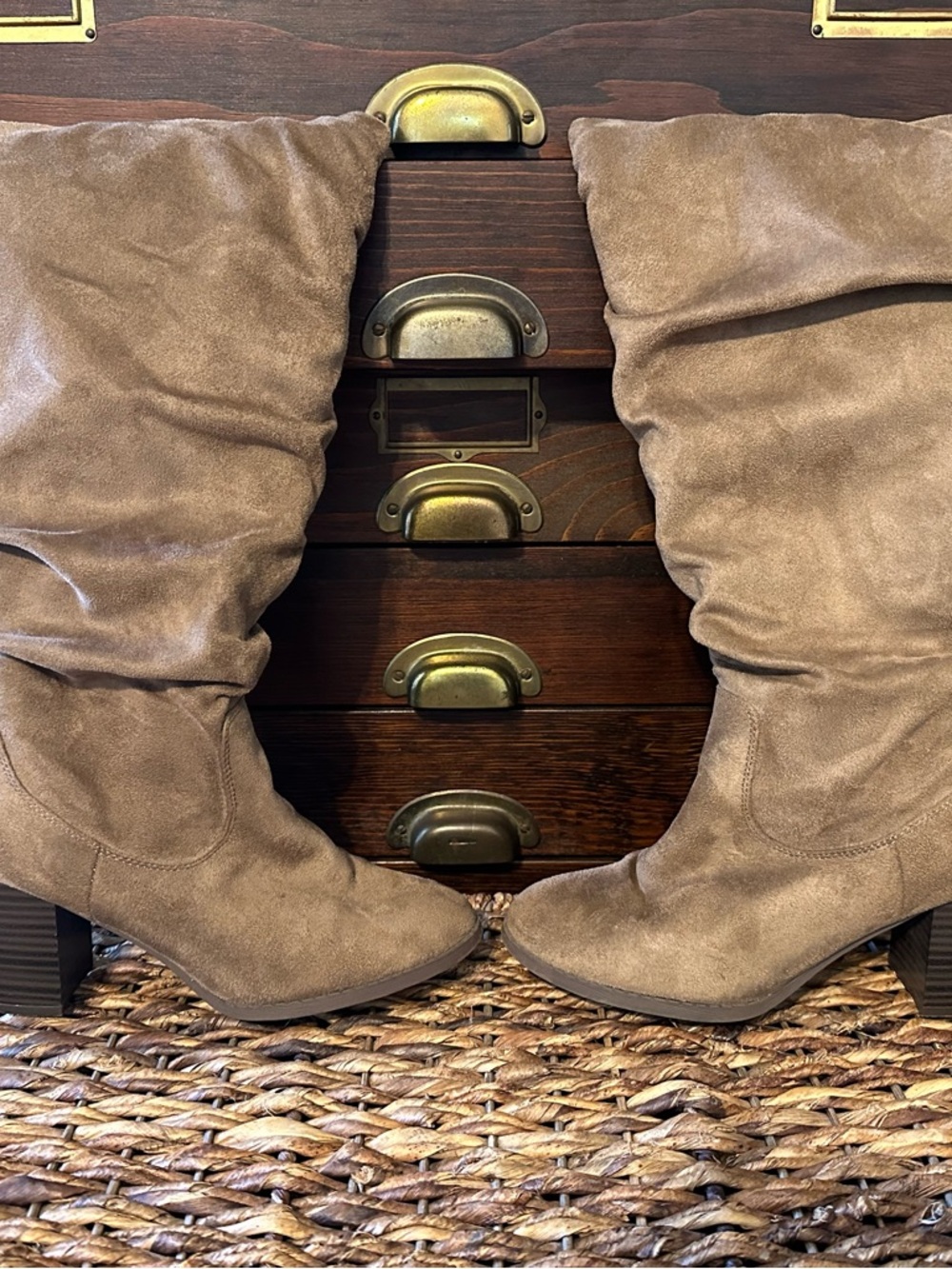 Taupe Suede Slouch Boots - Brand Unspecified